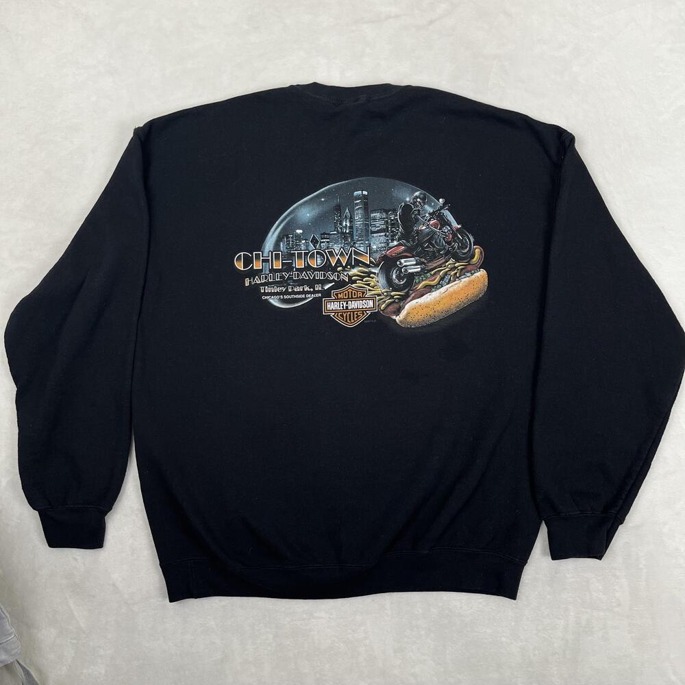 Harley-Davidson Sweatshirt Mens XL Black Fleece Graphic Chi-Town Chicago